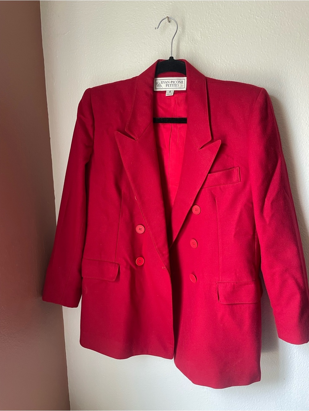 Vintage Evan Picone Petite Double-Breasted Oversized Red Blazer Jacket